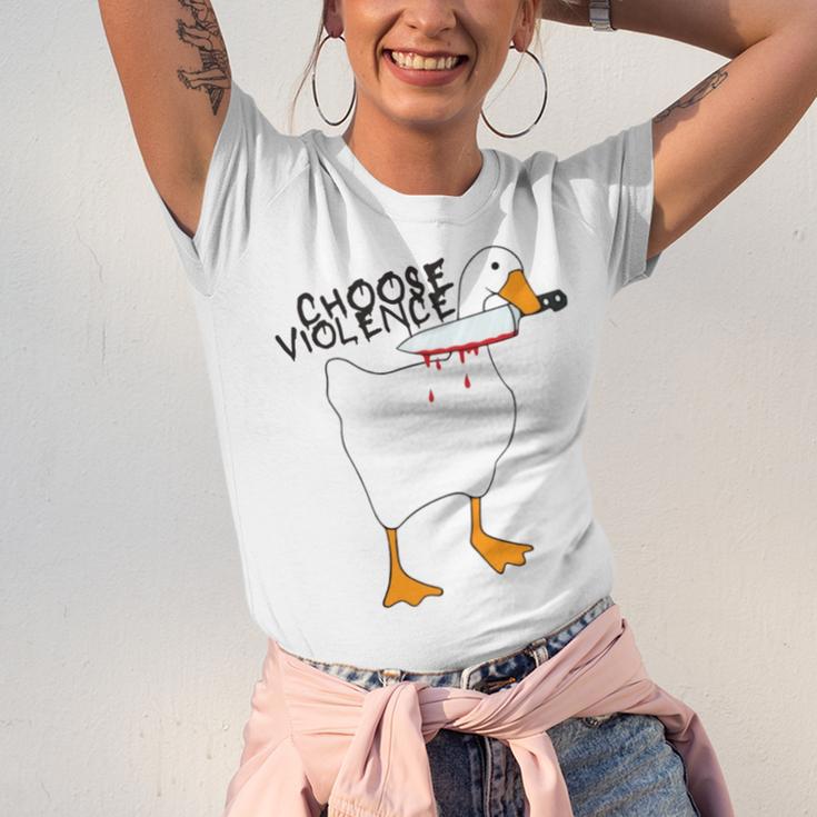 Goose With Knife Sticker Goose Sticker Funny Quotes Funny Animal Stickerspeace Was Never An Option Unisex Jersey Short Sleeve Crewneck Tshirt