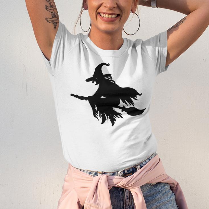 Halloween Scary Old Witch On Broom Art Design Pattern Unisex Jersey Short Sleeve Crewneck Tshirt