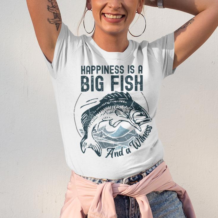 Happiness Is A Big Fish And A Witness Fisherman Dad Blue Unisex Jersey Short Sleeve Crewneck Tshirt