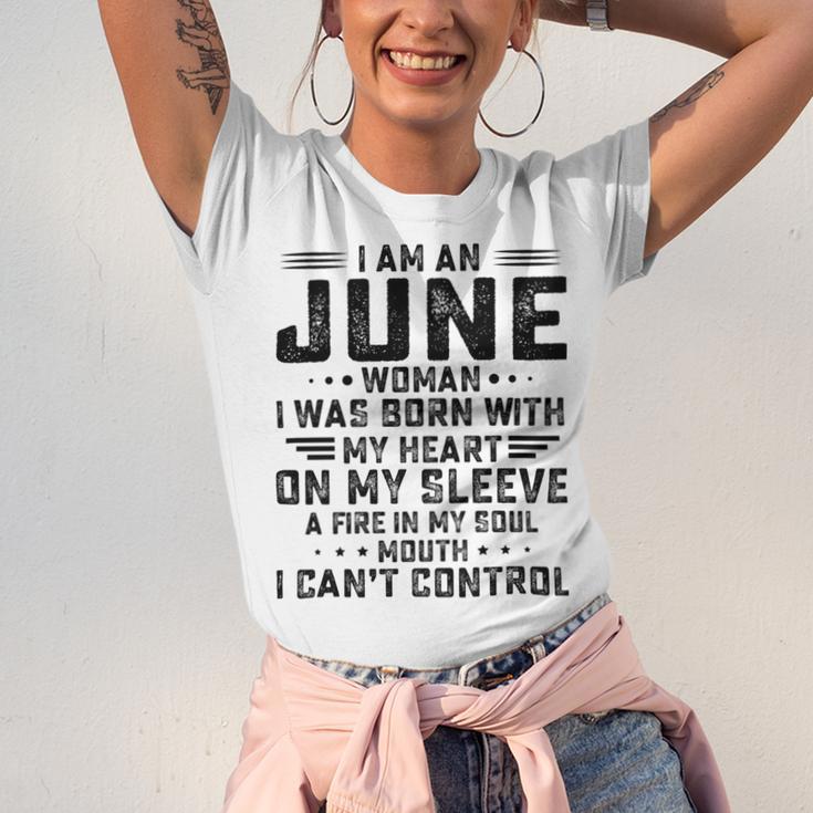 I Am An June Woman I Was Born With My Heart On My Sleeve V2 Unisex Jersey Short Sleeve Crewneck Tshirt