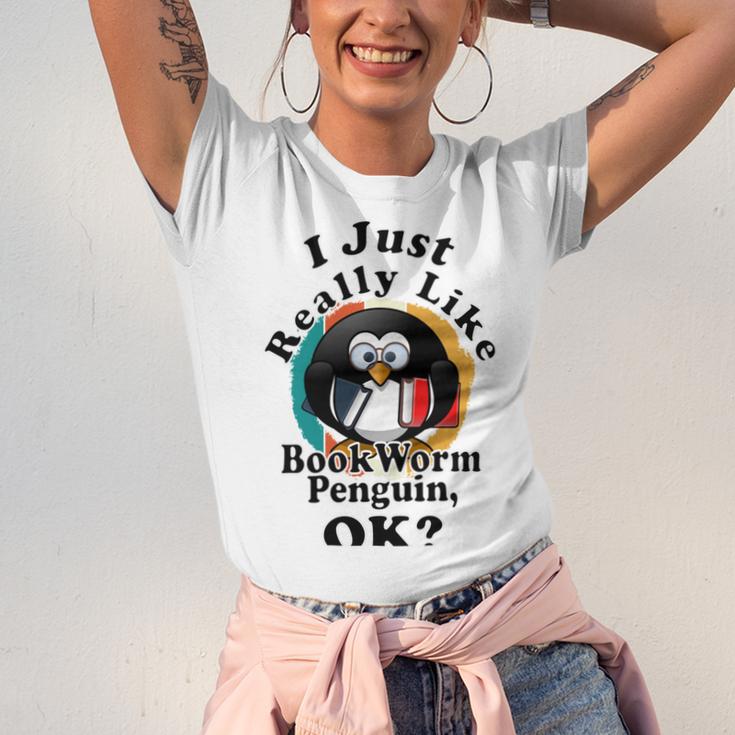 I Really Like Book Worm Penguin Ok Unisex Jersey Short Sleeve Crewneck Tshirt