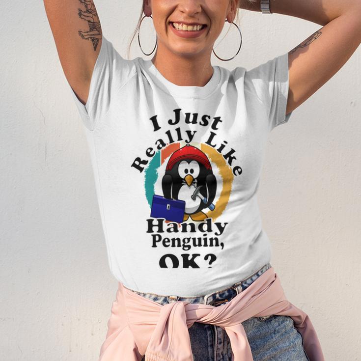 I Really Like Handy Penguin Ok Unisex Jersey Short Sleeve Crewneck Tshirt