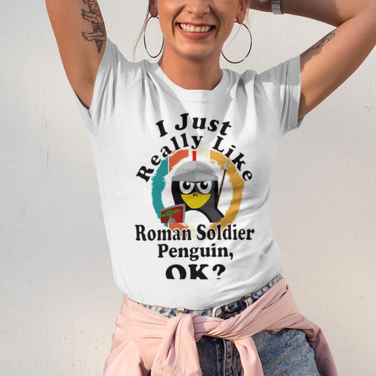 I Really Like Roman Soldier Penguin Ok Unisex Jersey Short Sleeve Crewneck Tshirt