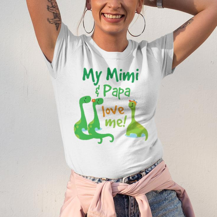 Kids My Mimi And Papa Love Me Dinosaur Grandson Jersey T-Shirt