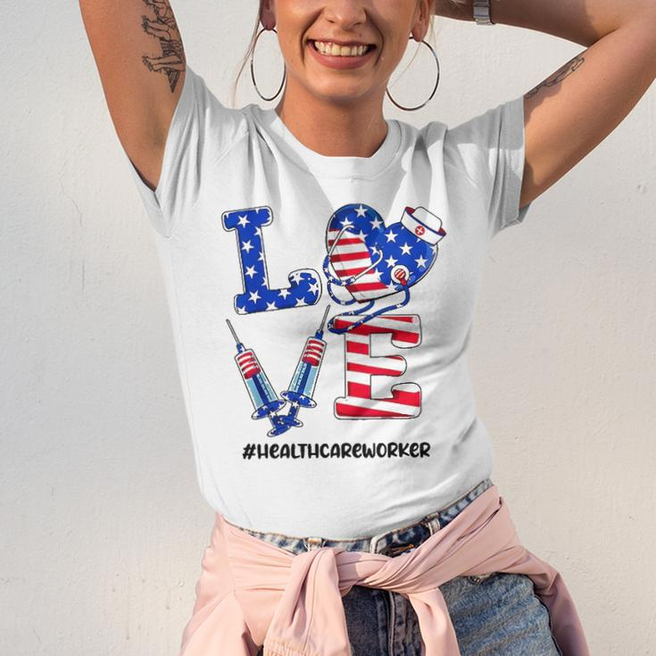 Love Healthcare Worker 4Th Of July American Flag Patriotic Jersey T-Shirt