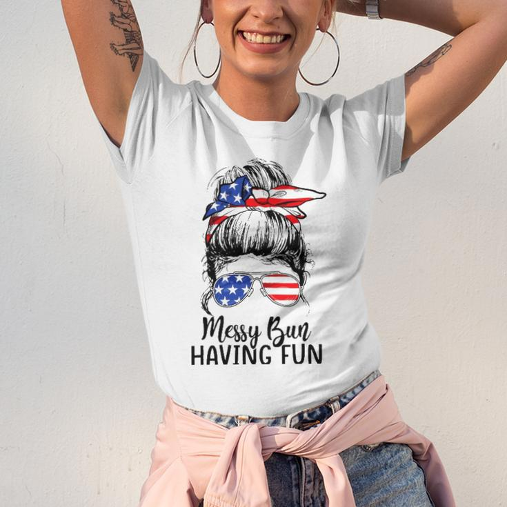 Messy Bun Having Fun American Flag Merica 4Th Of July Jersey T-Shirt