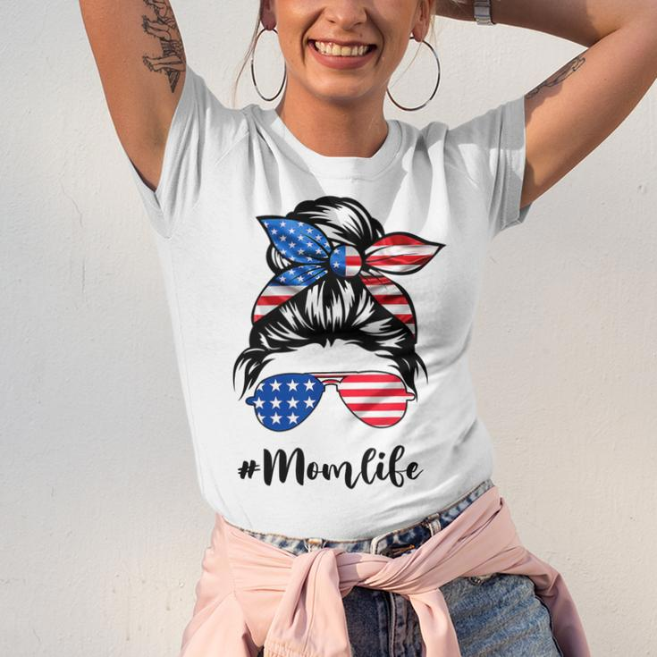 Mom Life Messy Bun America Flag Mothers Day 4Th Of July T-Shirt Unisex Jersey Short Sleeve Crewneck Tshirt
