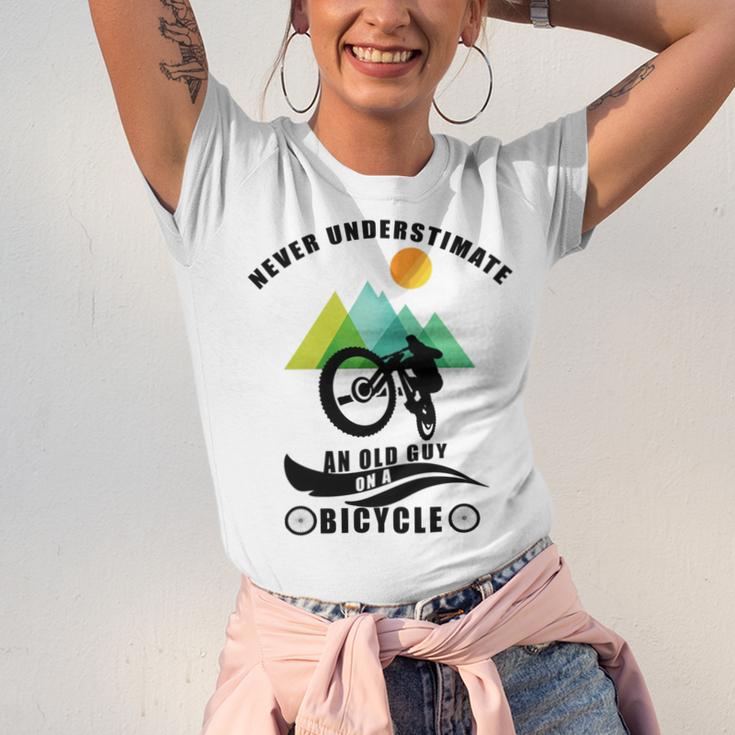 Never Underestimate An Old Guy On A Bicycle Unisex Jersey Short Sleeve Crewneck Tshirt