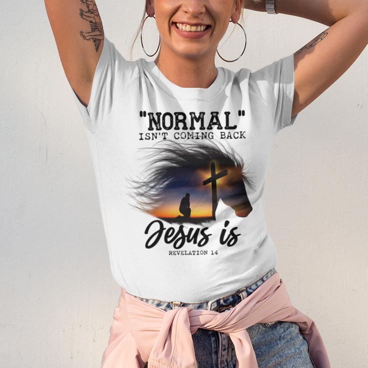 Normal Isnt Coming Back Jesus Is Revelation For Horse Lovers Unisex Jersey Short Sleeve Crewneck Tshirt