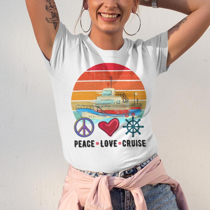 Peace Love Cruising Family Cruise Vacation Matching Gift Unisex Jersey Short Sleeve Crewneck Tshirt