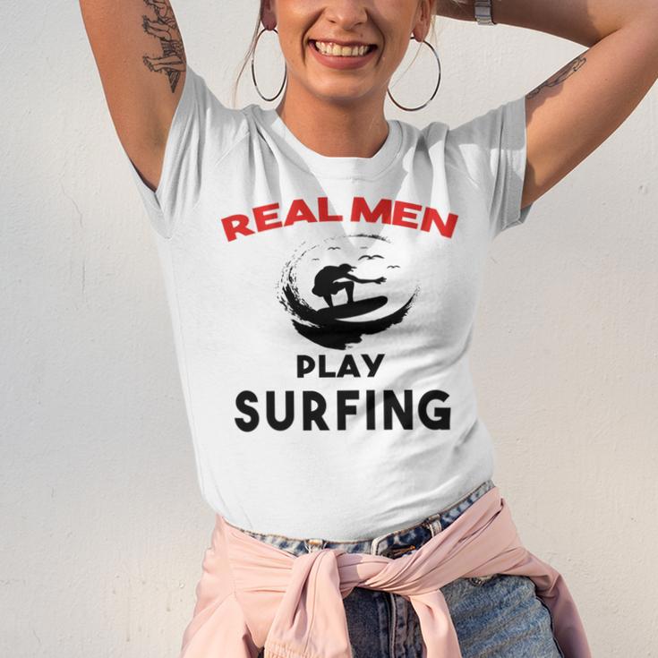 Surfing Men Sport Awesome Idea Real Men Play Surfing Unisex Jersey Short Sleeve Crewneck Tshirt