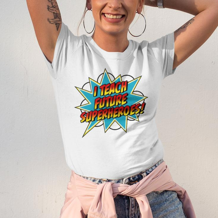 I Teach Superheroes Retro Comic Super Teacher Graphic Jersey T-Shirt