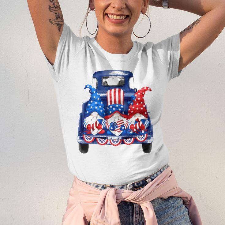 Usa Patriotic Gnomes With American Flag Hats Riding Truck Jersey T-Shirt