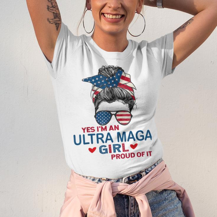 Yes Im An Ultra Maga Girl Proud Of It Usa Flag Messy Unisex Jersey Short Sleeve Crewneck Tshirt