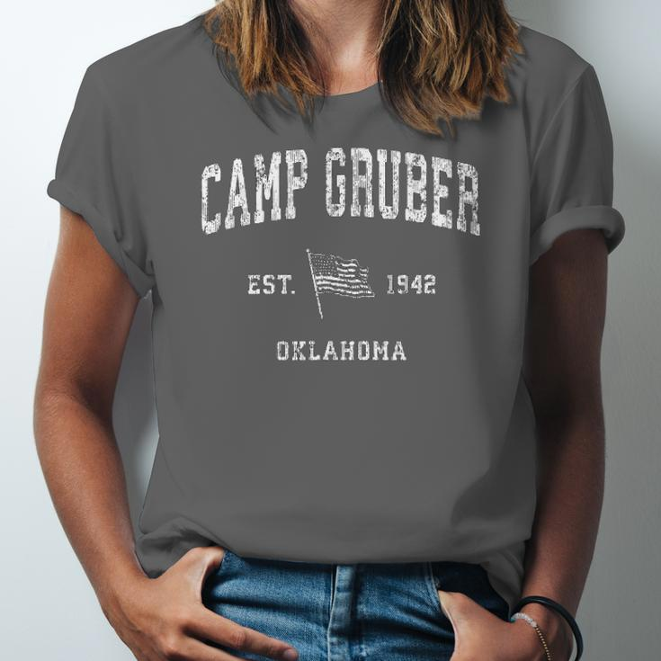 Camp Gruber Oklahoma Ok Vintage Us Flag Sports Tee Jersey T-Shirt