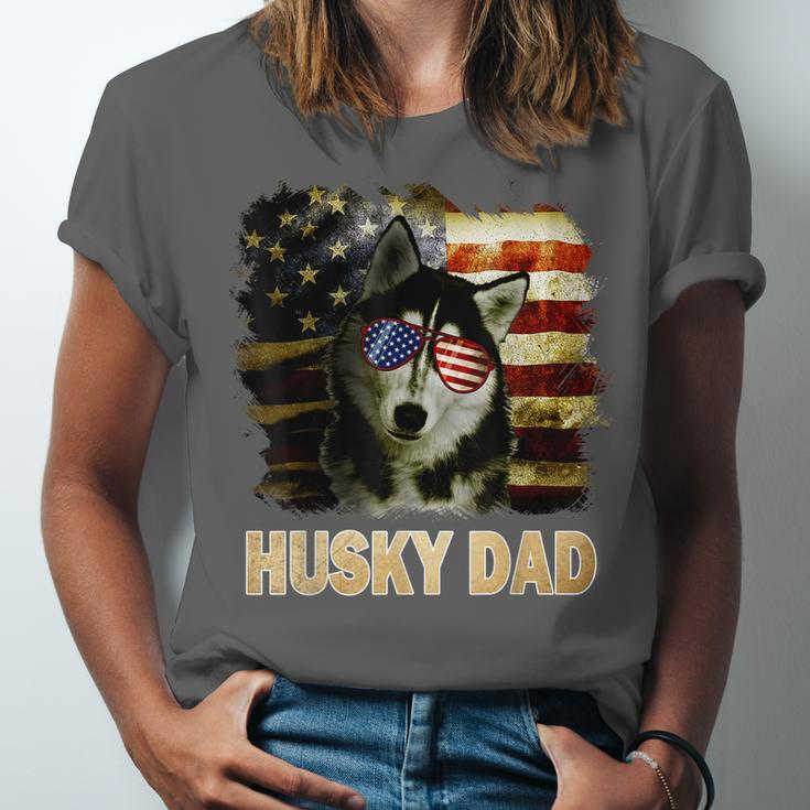 Funny Best Husky Dad Ever American Flag 4Th Of July Vintage Unisex Jersey Short Sleeve Crewneck Tshirt