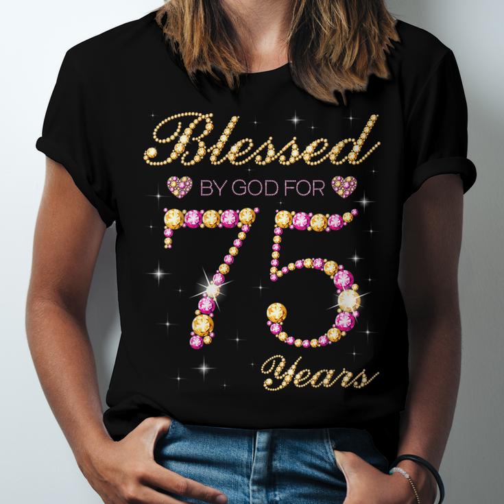 Blessed By God For 75 Years Old 75Th Birthday Party  Unisex Jersey Short Sleeve Crewneck Tshirt
