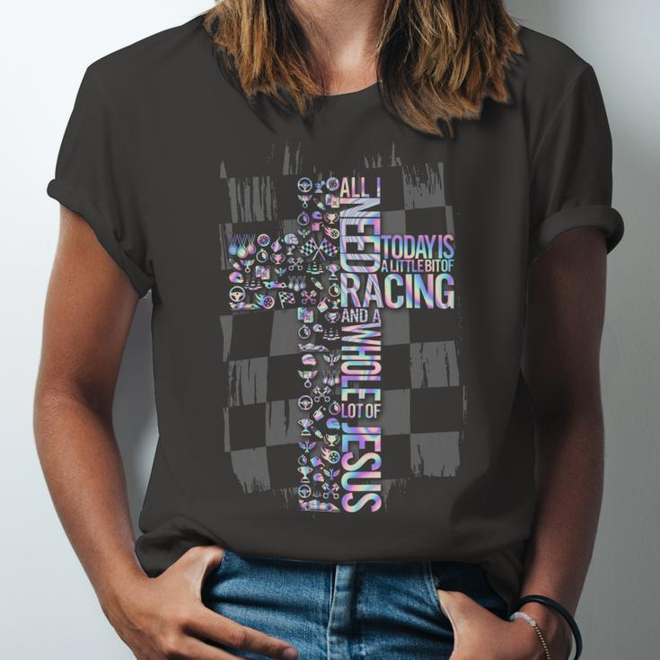 All I Need Today Is Racing And Jesus Unisex Jersey Short Sleeve Crewneck Tshirt