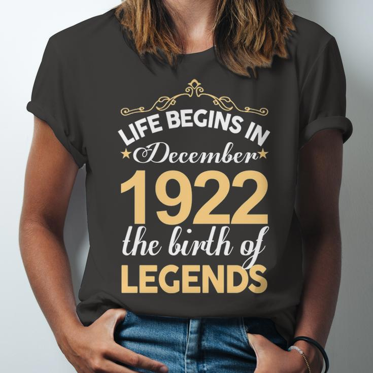 December 1922 Birthday Life Begins In December 1922 V2 Unisex Jersey Short Sleeve Crewneck Tshirt