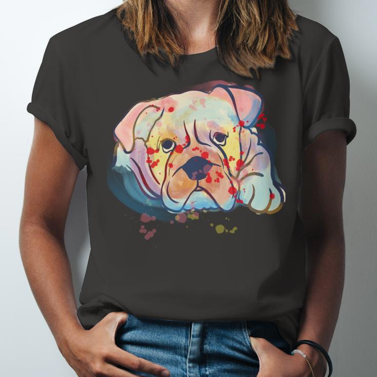English Bulldog Abstract Watercolor Graphic Design Unisex Jersey Short Sleeve Crewneck Tshirt