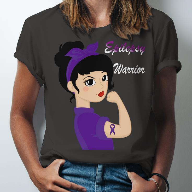 Epilepsy Warrior Strong Women Purple Ribbon Epilepsy Epilepsy Awareness V2 Unisex Jersey Short Sleeve Crewneck Tshirt