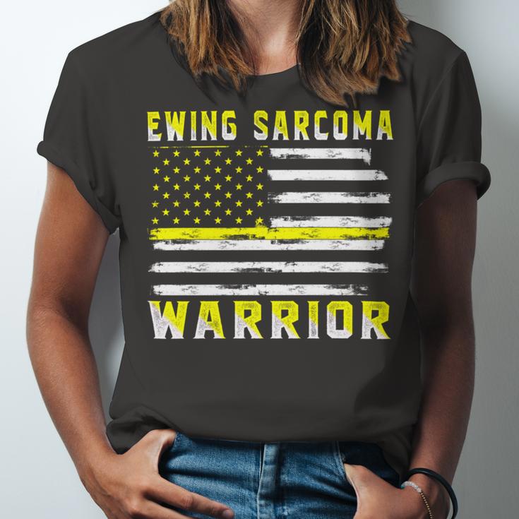 Ewings Sarcoma Warrior Usa Flag United States Flag Yellow Ribbon Ewings Sarcoma Ewings Sarcoma Awareness Unisex Jersey Short Sleeve Crewneck Tshirt