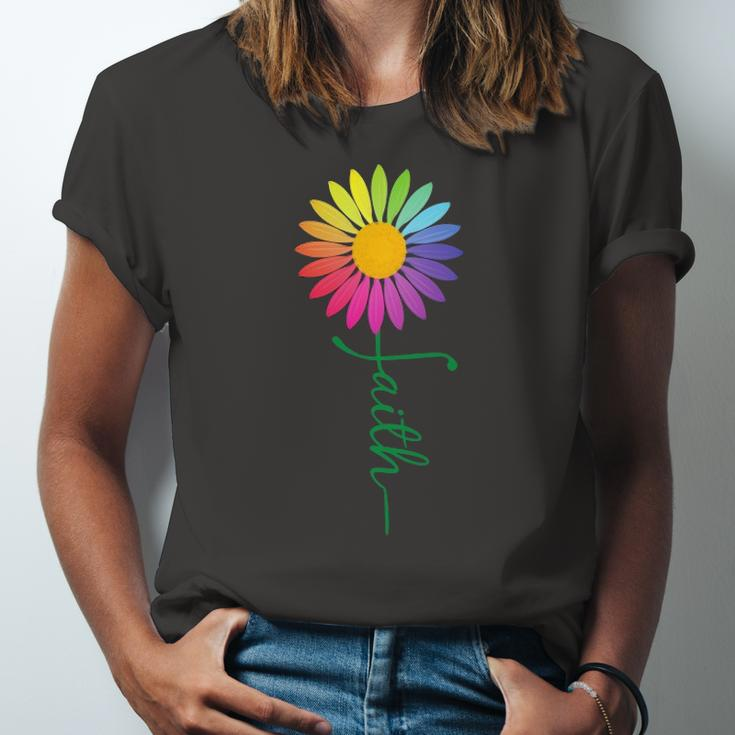 Faith Cross Flower Rainbow Christian Jersey T-Shirt