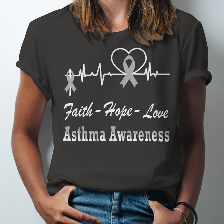 Faith Hope Love Asthma Awareness Heartbeat Christian Cross Grey Ribbon Asthma Asthma Awareness Unisex Jersey Short Sleeve Crewneck Tshirt