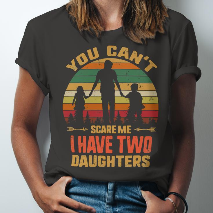 Father Grandpa You Cant Scare Me I Have Two Daughters Vintage Sunset 22 Family Dad Unisex Jersey Short Sleeve Crewneck Tshirt
