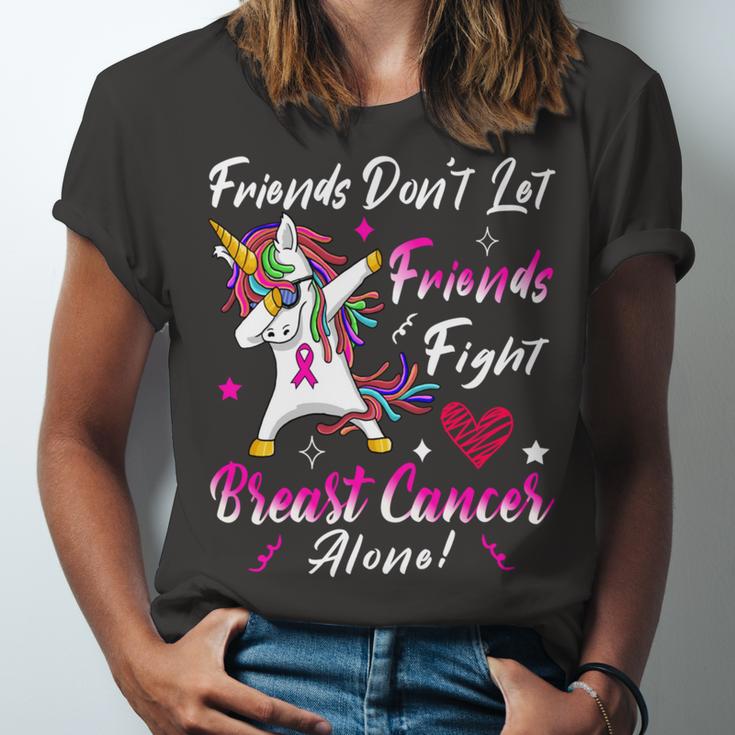 Friends Dont Let Friends Fight Breast Cancer Alone Pink Ribbon Unicorn Breast Cancer Support Breast Cancer Awareness Unisex Jersey Short Sleeve Crewneck Tshirt