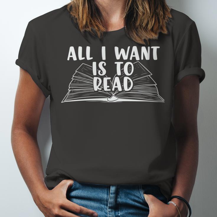 Funny Books All I Want To Do Is Read Unisex Jersey Short Sleeve Crewneck Tshirt