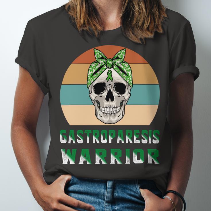 Gastroparesis Warrior Skull Women Vintage Green Ribbon Gastroparesis Gastroparesis Awareness Unisex Jersey Short Sleeve Crewneck Tshirt