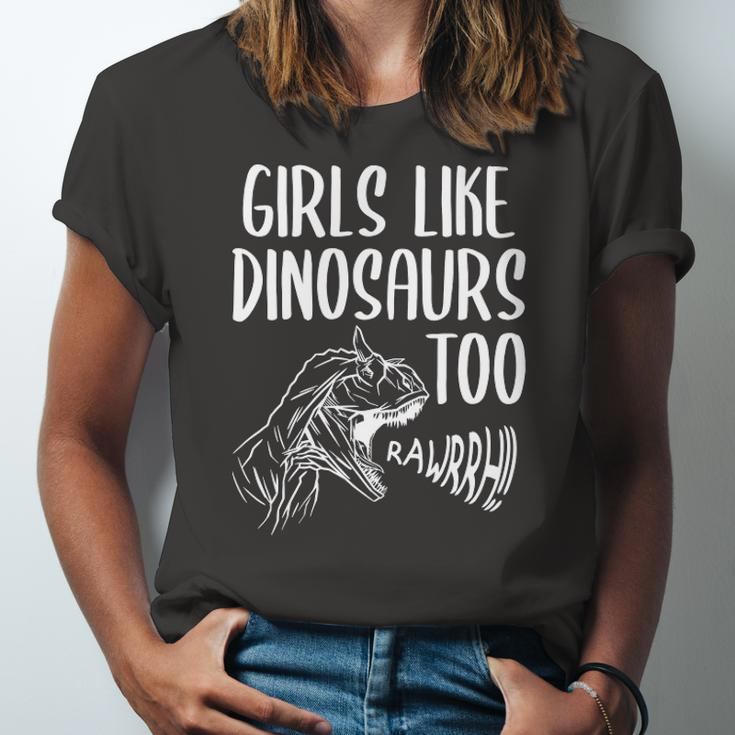 Girls Like Dinosaurs Too Girl Rex Dinosaur Lover Jersey T-Shirt