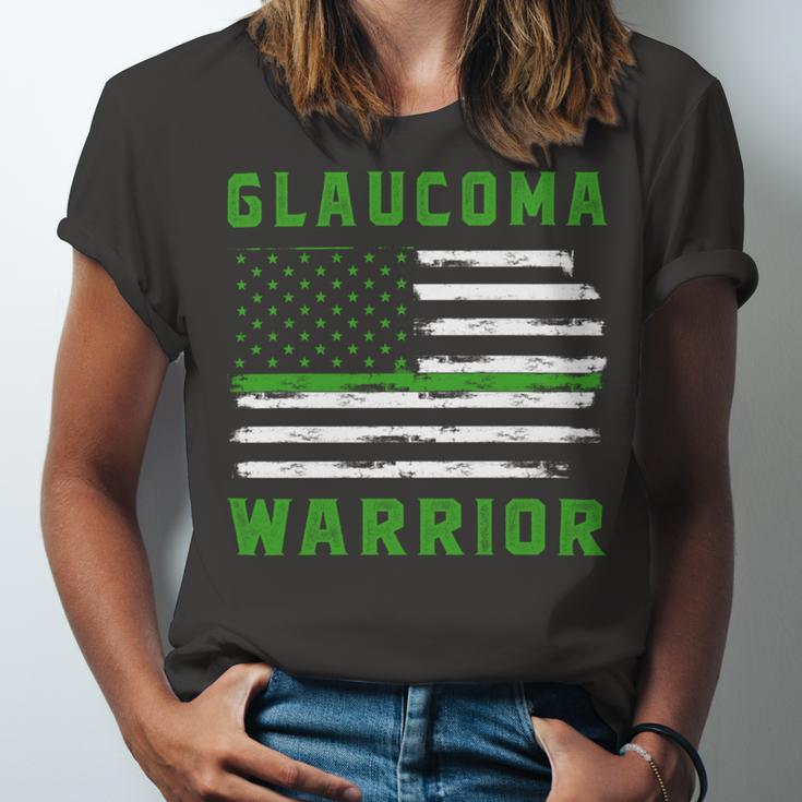 Glaucoma Warrior Usa Flag United States Flag Green Ribbon Glaucoma Glaucoma Awareness Unisex Jersey Short Sleeve Crewneck Tshirt