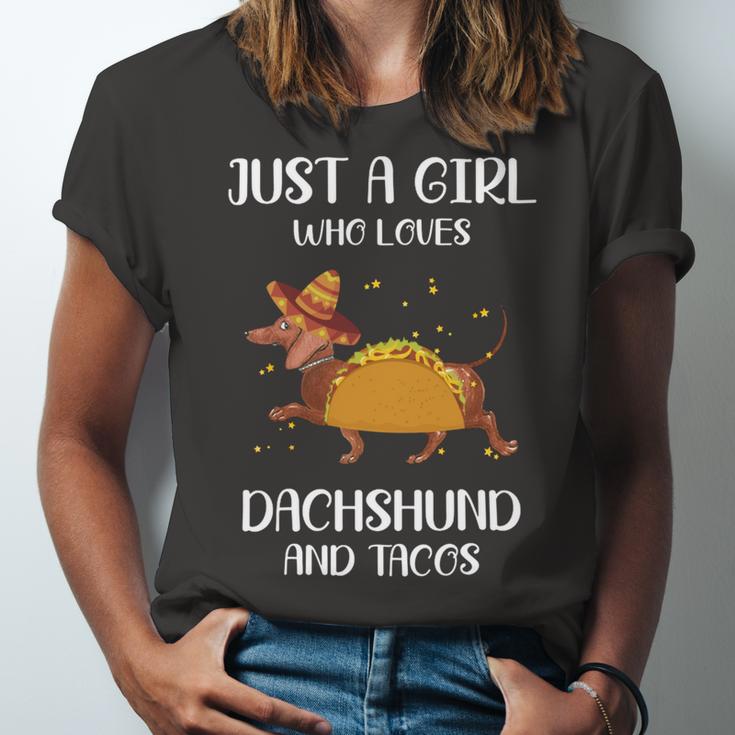 Just A Girl Who Loves Dachshund And Tacos For Dachshund Lovers Unisex Jersey Short Sleeve Crewneck Tshirt