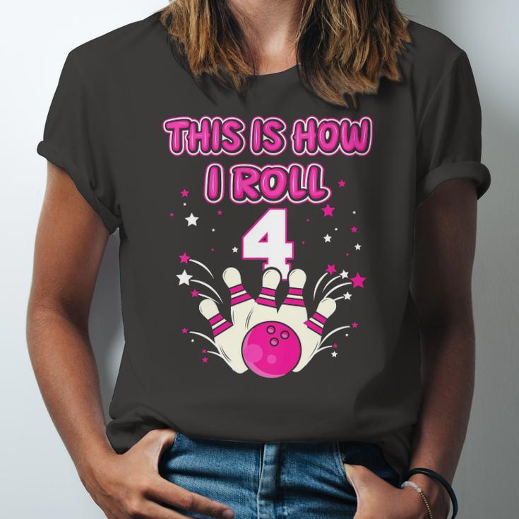 Kids 4 Years Old This Is How I Roll 4Th Bowling Girls Birthday Jersey T-Shirt