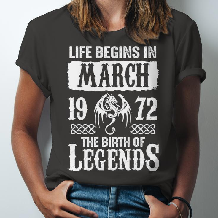 March 1972 Birthday Life Begins In March 1972 Unisex Jersey Short Sleeve Crewneck Tshirt