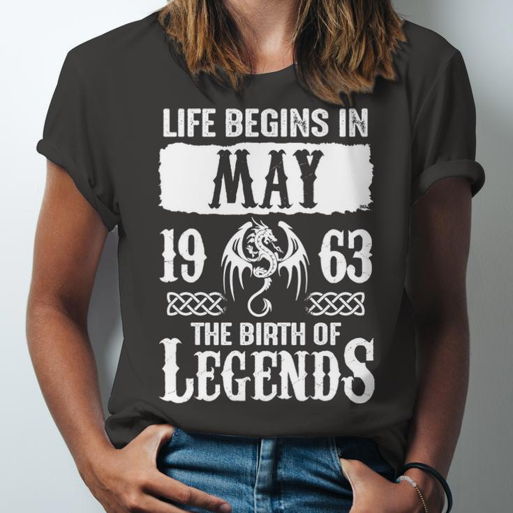 May 1963 Birthday Life Begins In May 1963 Unisex Jersey Short Sleeve Crewneck Tshirt