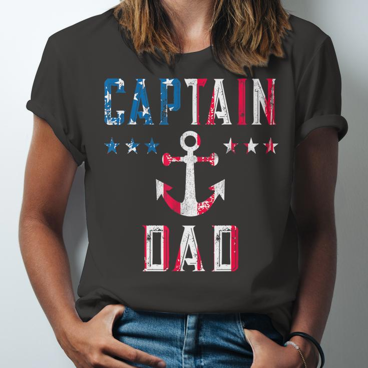 Mens Patriotic Captain Dad American Flag Boat Owner 4Th Of July Unisex Jersey Short Sleeve Crewneck Tshirt