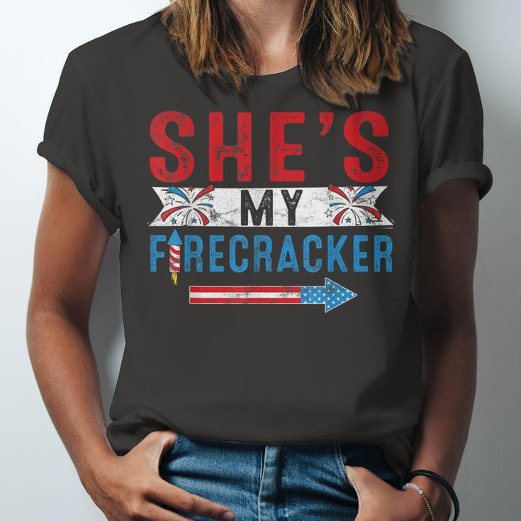 Mens Shes My Firecracker Funny 4Th July Matching Couples For Him Unisex Jersey Short Sleeve Crewneck Tshirt