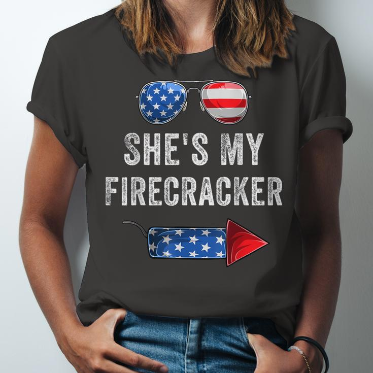 Mens Shes My Firecracker His And Hers 4Th July Matching Couples Unisex Jersey Short Sleeve Crewneck Tshirt