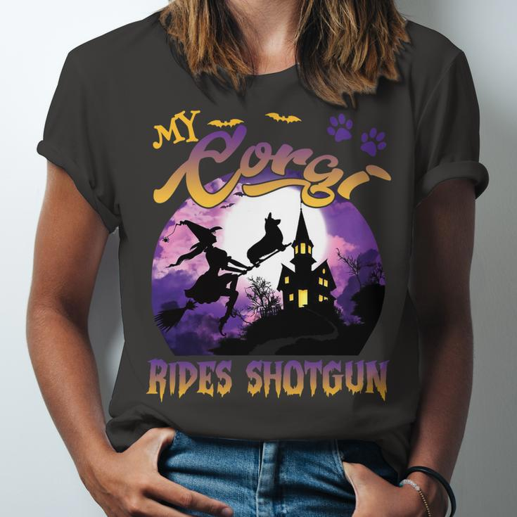My Corgi Rides Shotgun Cool Halloween Protector Witch Dog Unisex Jersey Short Sleeve Crewneck Tshirt