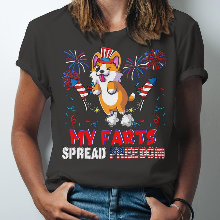 My Farts Spread Freedom Funny American Flag Corgi Fireworks V3 Unisex Jersey Short Sleeve Crewneck Tshirt