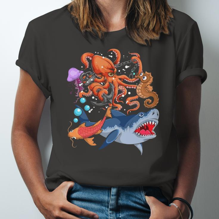 Octopus Jellyfish Seahorse Shark Zookeeper Kids Ocean Animal Jersey T-Shirt