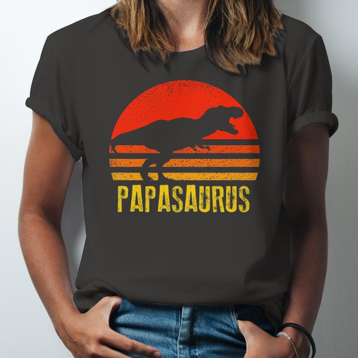 Papasaurus Retro Vintage Sunset Dinosaur Jersey T-Shirt