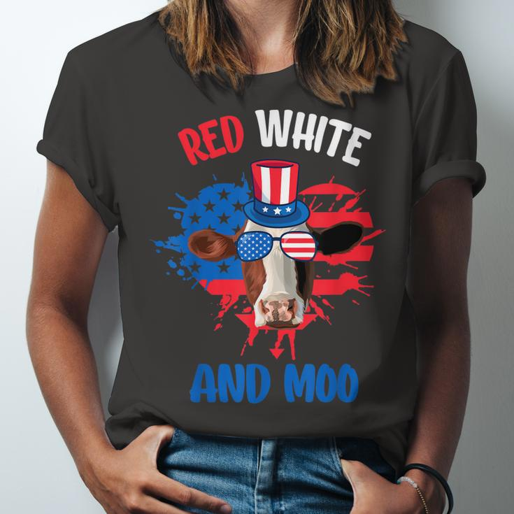 Red White And Moo Patriotic Cow Farmer 4Th Of July Jersey T-Shirt