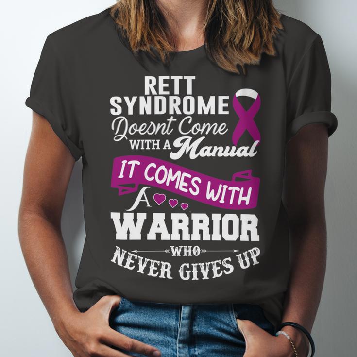 Rett Syndrome Doesnt Come With A Manual It Comes With A Warrior Who Never Gives Up Purple Ribbon Rett Syndrome Rett Syndrome Awareness Unisex Jersey Short Sleeve Crewneck Tshirt