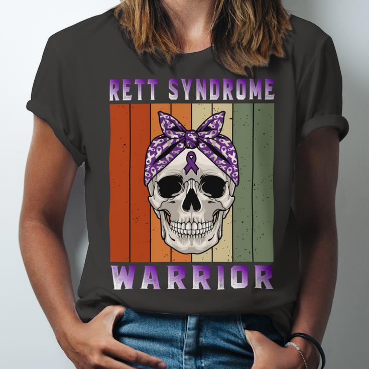 Rett Syndrome Warrior Skull Women Vintage Purple Ribbon Rett Syndrome Rett Syndrome Awareness Unisex Jersey Short Sleeve Crewneck Tshirt