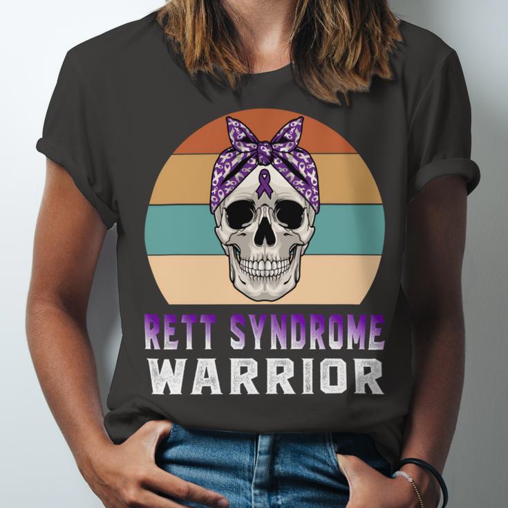 Rett Syndrome Warrior Skull Women Vintage Purple Ribbon Rett Syndrome Rett Syndrome Awareness V2 Unisex Jersey Short Sleeve Crewneck Tshirt