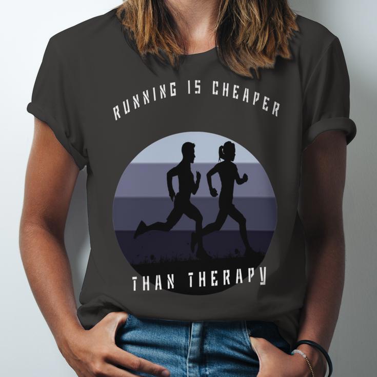 Running Is Cheaper Than Therapy Unisex Jersey Short Sleeve Crewneck Tshirt